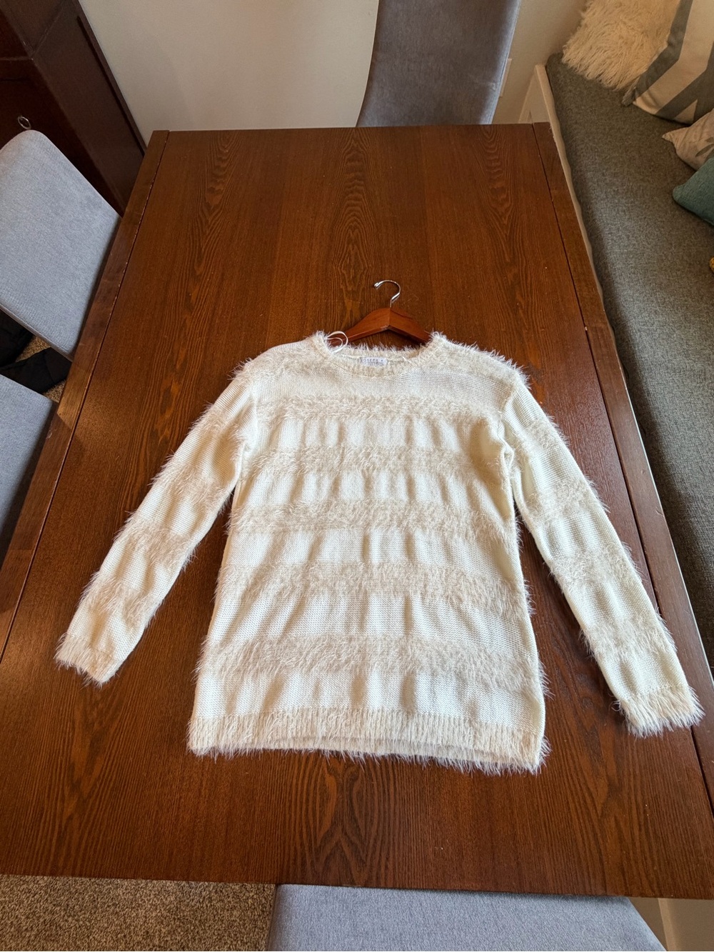 Joseph A Cream Fuzzy Stripe Crewneck Sweater